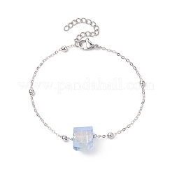 電気メッキ天然石クォーツビーズブレスレット  女性用304ステンレスジュエリー  ステンレス鋼色  7-1/8~7-1/4インチ（18~18.4cm）&nbsp;BJEW-JB10708