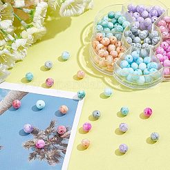 不透明な焼き絵用クラックルガラスビーズ 175色 7個  多面カット  ラウンド  ミックスカラー  8x7.5mm  穴：0.8mm  25個/カラー&nbsp;EGLA-FH0001-15