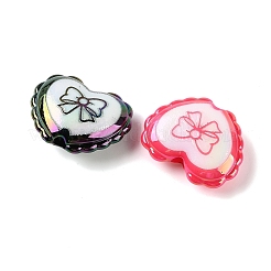 UVメッキプリント不透明アクリルヨーロピアンビーズ  大穴ビーズ  虹色の  ちょう結び模様のハート  ミックスカラー  21.5x27x9.5mm  穴：4mm&nbsp;AC-CBAEAA8-17