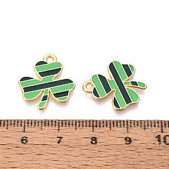 聖パトリックの日合金エナメルペンダント  クローバーチャーム  ゴールドカラー  ライムグリーン  19x17x1mm  穴：1.6mm&nbsp;ENAM-T023-04B