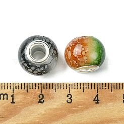 ツートンガラスヨーロピアンビーズ  大穴ビーズ  シルバートーン真鍮の二重コアを持つ  ロンデル  ミックスカラー  15x11mm  穴：5mm&nbsp;GPDL-K003-01