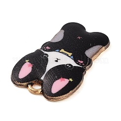 メッキ合金エナメルチャームラック  ゴールドカラー  犬チャーム  ブラック  25x16x2mm  穴：2mm&nbsp;FIND-Q099-10G-04
