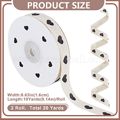 ファイバーヘリンボーンリボン  ハート柄  ビスク  5/8インチ（16mm）  約10.00ヤード（9.14m）/ロール&nbsp;OCOR-WH0082-511