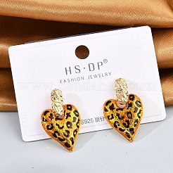 真鍮エナメルスタッドピアス  ヒョウ柄のハート  18KGP本金メッキ  27.5x16.5mm&nbsp;EJEW-P301-09G