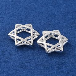 真鍮チャーム  鉛フリー＆カドミウムフリー  スター  925銀メッキ  16.5x14.5x4.5mm  穴：4x1.4mm&nbsp;KK-U024-04S