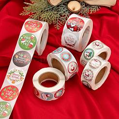 6ロール4スタイルフラットラウンドクリスマステーマタグステッカー  粘着紙ギフトタグステッカー  パーティーデコラティブプレゼント用  ミックスカラー  25~38mm  500PCS /ロール&nbsp;DIY-LS0003-50
