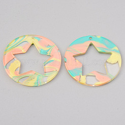 アクリルパーツ  スターとフラットラウンド  カラフル  32x2.5mm  穴：1.5mm&nbsp;MACR-S372-008A