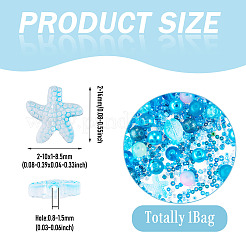 1袋ミックススタイルのガラスビーズ  ラウンド＆ヒトデ＆フィッシュ＆ロンデル  空色  2~14x2~10x1~8.5mm  穴：0.8~1.5mm&nbsp;GLAA-TADJ0001-10D