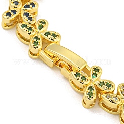 ラックメッキ真鍮パヴェキュービックジルコニアバタフライリンクブレスレット女性用  長持ちメッキ  18KGP本金メッキ  カラフル  7-3/8インチ（18.6cm）&nbsp;BJEW-B110-05G-01