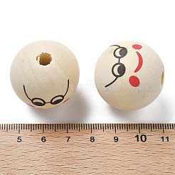 プリントされたシマウッドヨーロピアンビーズ  笑顔の模様で丸い  パパイヤホイップ  28.5x27.5mm  穴：6.5mm&nbsp;WOOD-G023-14E