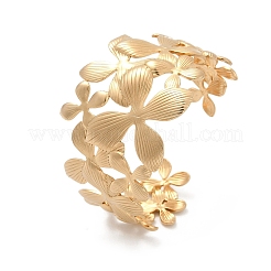 女性用304ステンレススチールカフバングル  花  ゴールドカラー  内径：2-1/4x2インチ（5.75x5.2cm）&nbsp;BJEW-U045-01G