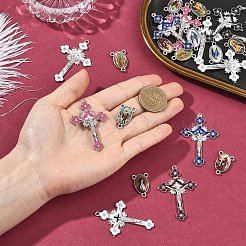24個 12スタイル 亜鉛合金エナメルビッグペンダント  十字架クロスチャーム  12個6スタイルの合金シャンデリアコンポーネントリンク付き  ミックスカラー  53.5x36x2.5mm  穴：1.8mm&nbsp;FIND-YW0012-16