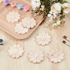 彫刻された木製のディスプレイ装飾10個  未塗装アンレー家具家の装飾  花  60x8mm&nbsp;AJEW-GF0013-54