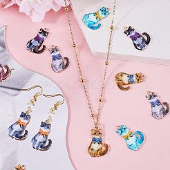 猫型合金エナメルペンダント30個  ライトゴールド  ミックスカラー  28x18x2mm  穴：2.5mm&nbsp;ENAM-SC0005-27A