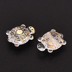 透明な腹筋プラスチック ビーズ  カメ  ゴールドライン入り  半分メッキ  透明  13x9x5mm  穴：1.6~1.8mm  約2000個/500g&nbsp;TACR-T028-77A