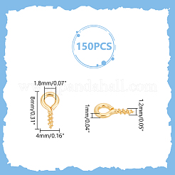真鍮製スクリューアイピンペグベイル150個  DIYジュエリー作りの工芸品  18KGP本金メッキ  8x4x1mm  穴：1.8mm  ピン：1.2mm&nbsp;KK-UN0002-46