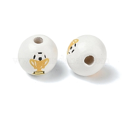 木材ヨーロッパのビーズ  サッカーボールとトロフィーの模様が入った円形  大穴ビーズ  ホワイト  16x15mm  穴：4mm&nbsp;WD-CBA5363-02E