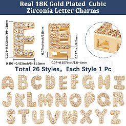 26個 26スタイル 真鍮マイクロパヴェクリアキュービックジルコニアチャーム  a～zの文字  10~11x5~11.5x4.5mm  穴：1.8~4x1.8mm  1個/スタイル&nbsp;KK-BBC0018-98