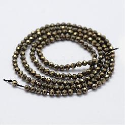天然石パイライトビーズ連売り  多面カット  ラウンド  2mm  穴：0.5mm  約175個/連  14.9インチ（38cm）&nbsp;G-K185-03