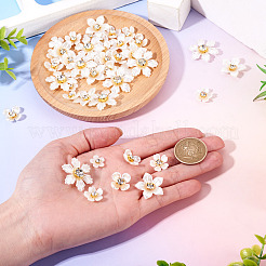 50個5スタイルのアクリルカボション  花  ラインストーン付き  ホワイト  11~28x11.5~24.5x4.8~8.5mm  10個/スタイル&nbsp;MACR-TA0002-90