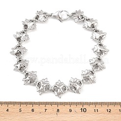 304ステンレススチールフラワーリンクチェーンブレスレット  変色しない  ステンレス鋼色  8-3/4インチ（22.2cm）&nbsp;BJEW-D379-17P