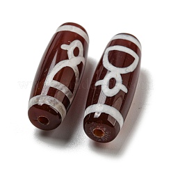 チベット風ジービーズ連売り  天然染めの瑪瑙ビーズ  ライス  レッド  富の神の模様  30x10mm  穴：2mm&nbsp;G-P526-A04
