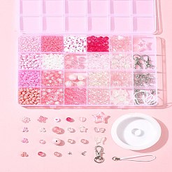 ガラスとアクリルビーズを使った携帯ストラップのDIYキット  ピンク  2.5~21.5x0.8~22x0.8~8mm  穴：0.8~4mm&nbsp;DIY-FS0007-86
