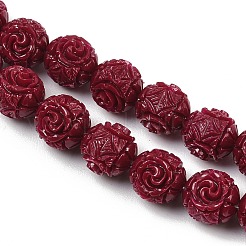 染色された合成サンゴの彫刻ビーズの連  花柄の丸いビーズ  暗赤色  10.5~11x9.5~10mm  穴：1.4mm  約38個/連  14.76~14.96''（37.5~38センチメートル）&nbsp;GG-CBA1CDD-04A