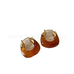レトロな合金樹脂のU字型フープピアス  ゴールドカラー  シエナ  33x38mm&nbsp;FS-WG1DDE7-02