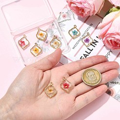 亜鉛合金エポキシ樹脂ペンダント10個5色  ドライフラワーの菱形  ゴールド  ミックスカラー  22x16x3.5mm  穴：2mm  2個/カラー&nbsp;FIND-CJ0004-93