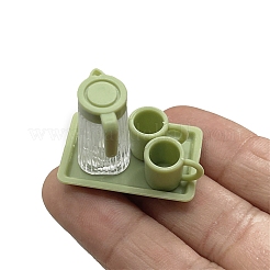 プラスチックケトル＆カップセットミニチュア装飾品  マイクロランドスケープドールハウスアクセサリー  小道具の装飾のふりをする  黄緑  30mm&nbsp;PW-WGC6D45-01