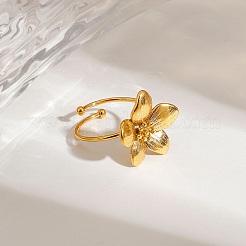 女性用304ステンレススチールオープンカフリング  花  ゴールドカラー  19x18mm  usサイズ8（18.1mm）&nbsp;RJEW-K296-03G