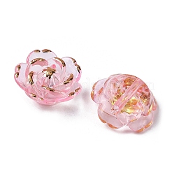 プラスチックビーズ  花  ゴールドライン入り  ピンク  18.5x7mm  穴：1.6mm  約511個/500g&nbsp;KY-G032-05E