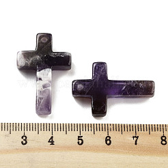 天然石アメジストペンダント  クロスチャーム  30.5x20x6mm  穴：1.4mm&nbsp;G-H007-09E