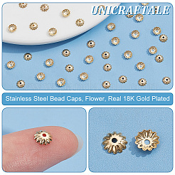304ステンレススチールビーズキャップ200個  花  18KGP本金メッキ  5.5x1mm  穴：1.2mm&nbsp;STAS-UN0057-69