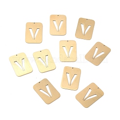 イオンプレーティング（IP）304ステンレスペンダント  アルファベットの長方形  中空  文字.v  32x22x1mm  穴：1.5mm&nbsp;STAS-K216-49V-G