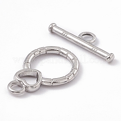 変色しない304ステンレススチールのトグル留め具  ハート付きフラットラウンド  ステンレス鋼色  バー：6x19.5x2mm  穴：2.5mm  フラットラウンドハート：21x13.5x2mm  穴：2.5mm&nbsp;STAS-G299-01P