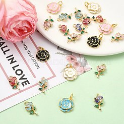 24個8スタイルの真鍮エナメルペンダント  ローズ  ミックスカラー  17~18.5x9.5~15x4~5mm  穴：1.8~4mm&nbsp;KK-SZ0003-20