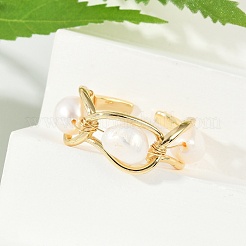 女性用真鍮パールオープンカフリング  14KGP本金メッキ  10mm  調整可能&nbsp;KK-D301-04G