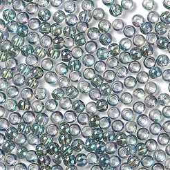 ガラスシードビーズ  半分メッキ  透明色の虹  丸い穴  ラウンド  ライトシーグリーン  4x3mm  穴：1.2mm  約166個/10g&nbsp;X1-SEED-H002-A-A626