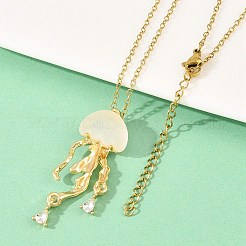 合金クリスタルラインストーンと樹脂クラゲペンダントネックレス（女性用）  ゴールドカラー  17.80インチ（45.2cm）&nbsp;NJEW-A066-03G