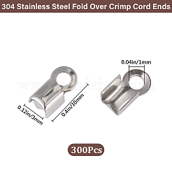 304ステンレス鋼折り返し圧着コードエンド300個  ステンレス鋼色  8x4x3mm  穴：2mm  内径：3x5mm&nbsp;STAS-SP0001-76