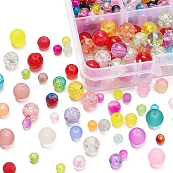452個6スタイルの透明なクラックルとつや消しガラスビーズ  ラウンド  ミックスカラー  4~4.5x4~8x7mm  穴：1mm&nbsp;CCG-YW0001-07