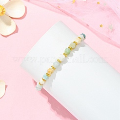 合金と丸い天然花のアマゾナイトビーズのストレッチブレスレット（女性用）  ゴールドカラー  ビーズ：6x5x5mm  内径：2.36インチ（6cm）&nbsp;BJEW-JB13739