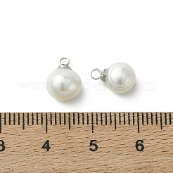 天然養殖淡水パールペンダント  真鍮のバチカンが付いた両面研磨されたチャーム  乳白色  プラチナ  10x6.5~8x4~5.5mm  穴：1.5mm&nbsp;PALLOY-JF05325