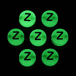 光沢のあるフロストアクリルビーズ  電気めっき  アルファベット付きフラットラウンド  暗闇で光る  文字Z  10x5mm  穴：2mm  約1390個/500g&nbsp;FACR-T008-02Z