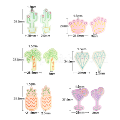 24個6スタイルのエンボスプリントアクリルパーツ  グリッターパウダー付き  フルーツ  ピンク  27~39.5x20~34.5x2.5~3mm  穴：1.4~1.5mm  4個/スタイル&nbsp;SACR-CJ0001-12