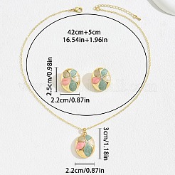 楕円形の花柄真鍮エナメルペンダントネックレス＆スタッドピアスセット  ゴールドカラー  420mm&nbsp;FS-WGB45B2-01