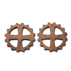 ウォールナットウッドペンダント  クロスチャーム付きギア  キャメル  24x2.5mm  穴：6x8mm&nbsp;WOOD-F013-14