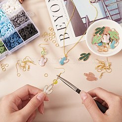 DIYサボテンピアス作成キット  合金エナメルペンダントを含む  鉄のピアスフックとオープン丸カン  ミックスカラー  サボテンチャーム：24個/箱&nbsp;DIY-SZ0005-93